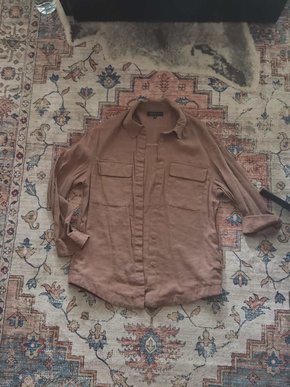 Womens Dynamite Button-Front Utility Shirt Jacket - Dusty Rose